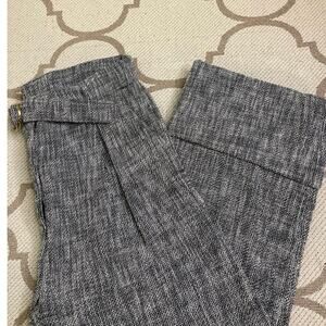 Porsche Design pleated cuffed belt cropped tweed black/white pants,size 38/US 6